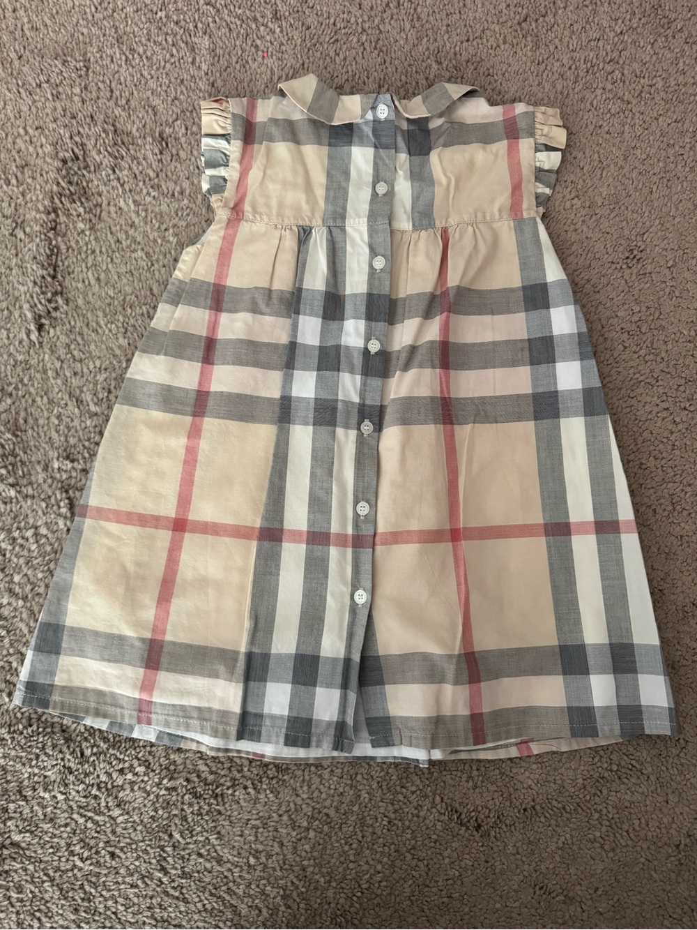 Burberry Beige, Gray and Pink Plaid Ruffle Collar Dress - Picture 2 of 3